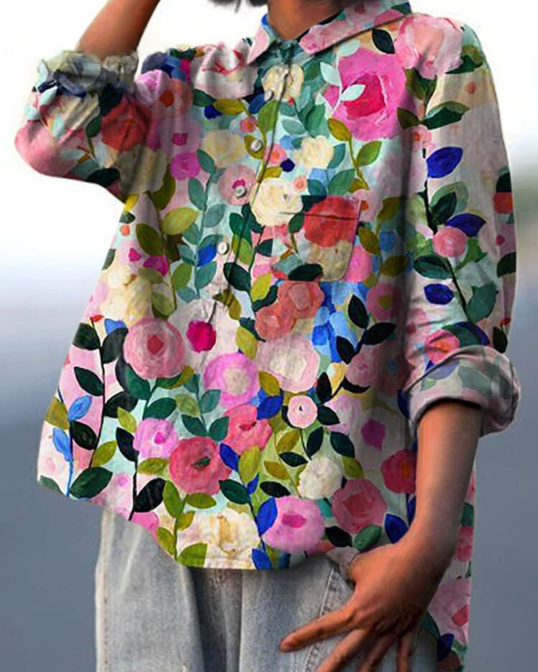 Marilou - Cotton-Linen blouse with floral print.