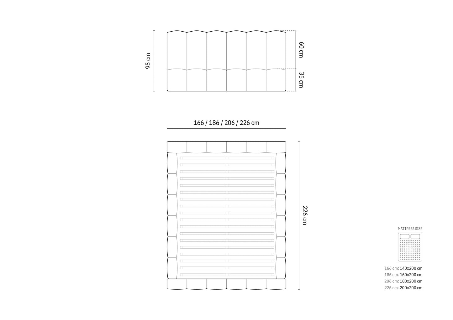 Bed frame Sky with storage compartment Lupin 180 x 200 cm