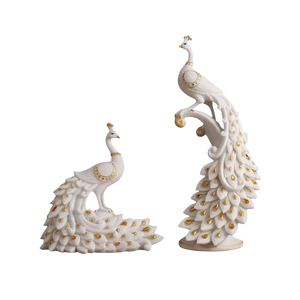 Golden Peacocks Statue Duo