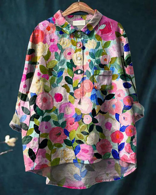 Marilou - Blouse van Katoen-Linnen met bloemenprint