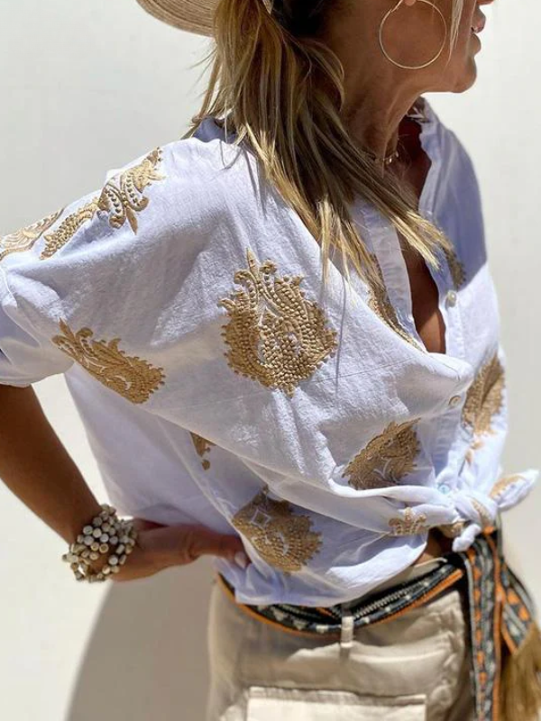 Kayla™ - Linen blouse with print