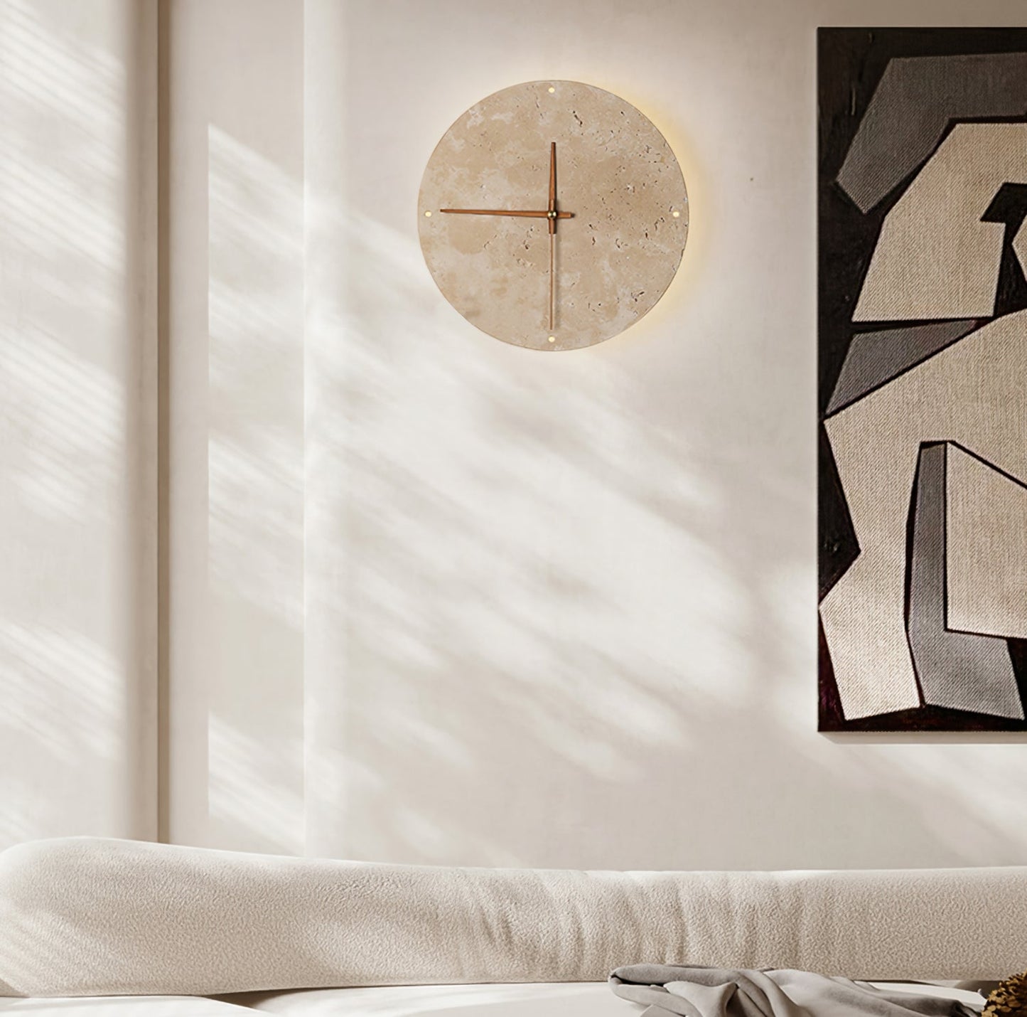 Klok travertijn wandlamp