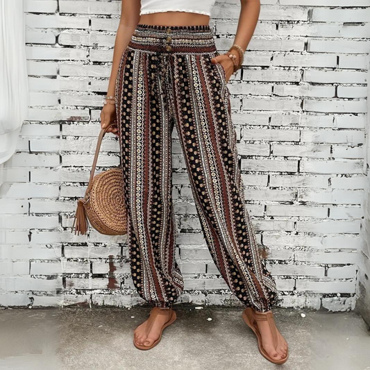 Qaia™ - Vintage bohemian women's trousers with elastic waist