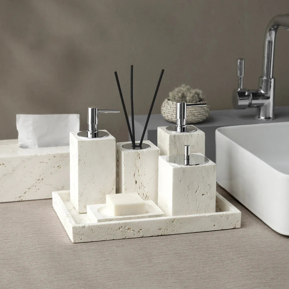 Qaia™ - Badkamer Accessoires Set Natuurlijk Marmeren Steen