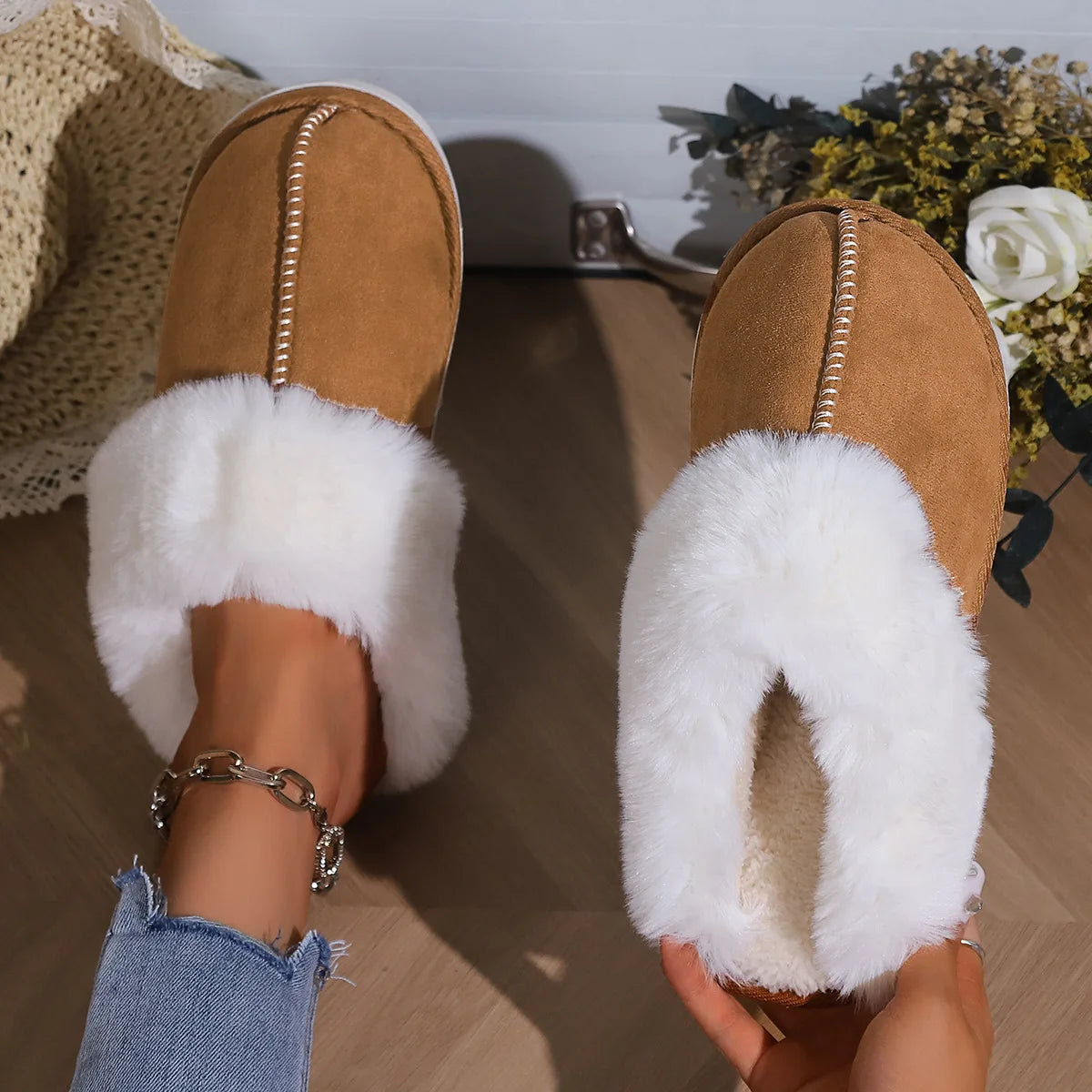 Luxury soft fur slippers