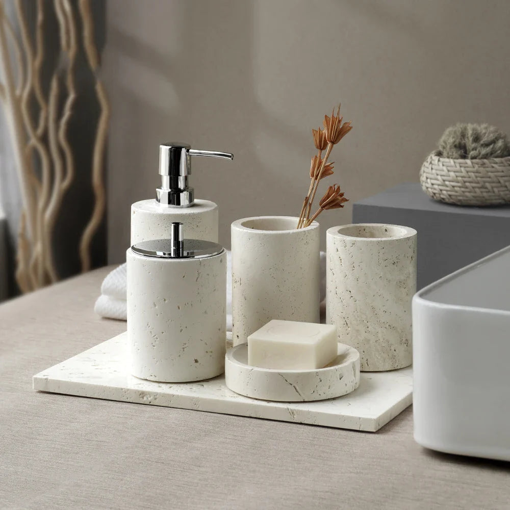 Qaia™ - Badkamer Accessoires Set Natuurlijk Marmeren Steen