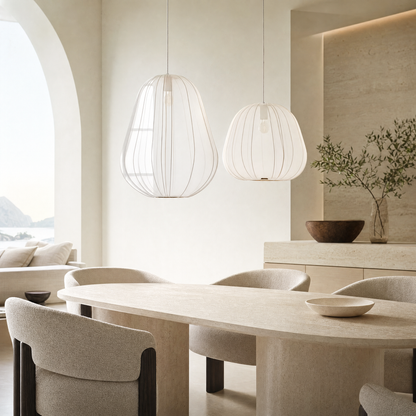 Modern Japanese pendant lamp in white fabric