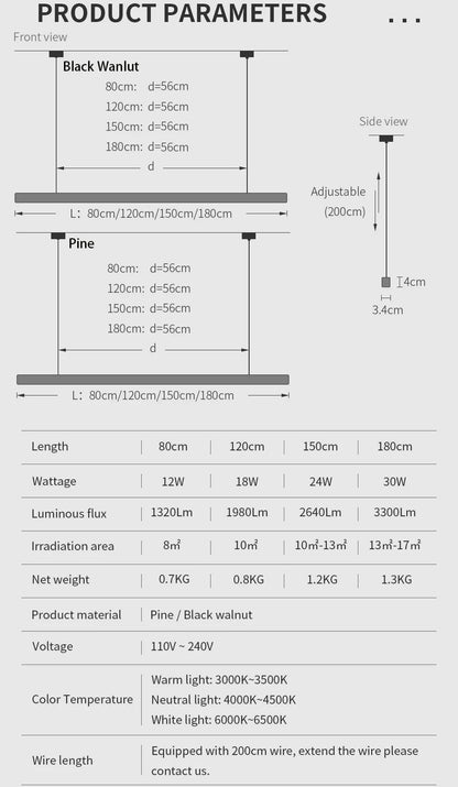 Houten hanglamp eettafel, langwerpig