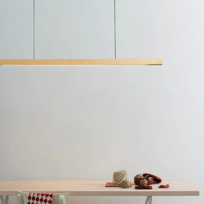 Houten hanglamp eettafel, langwerpig