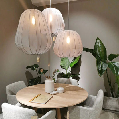 Moderne Japanse hanglamp in witte stof