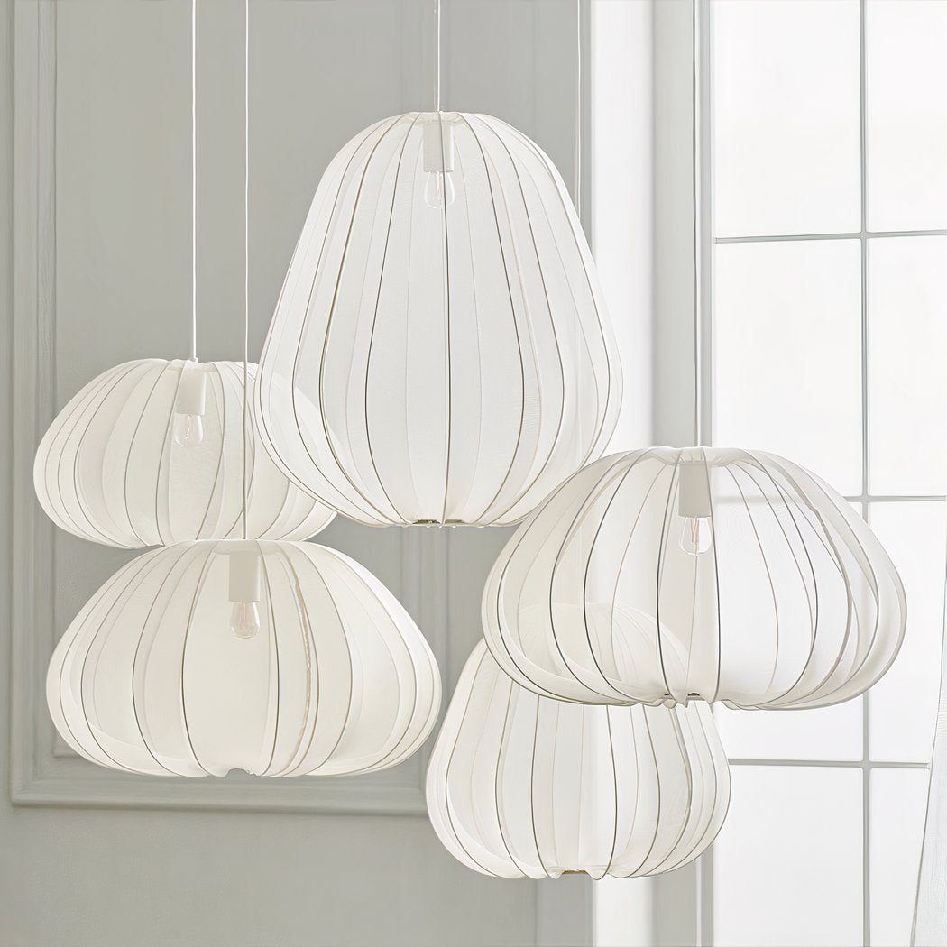 Moderne Japanse hanglamp in witte stof